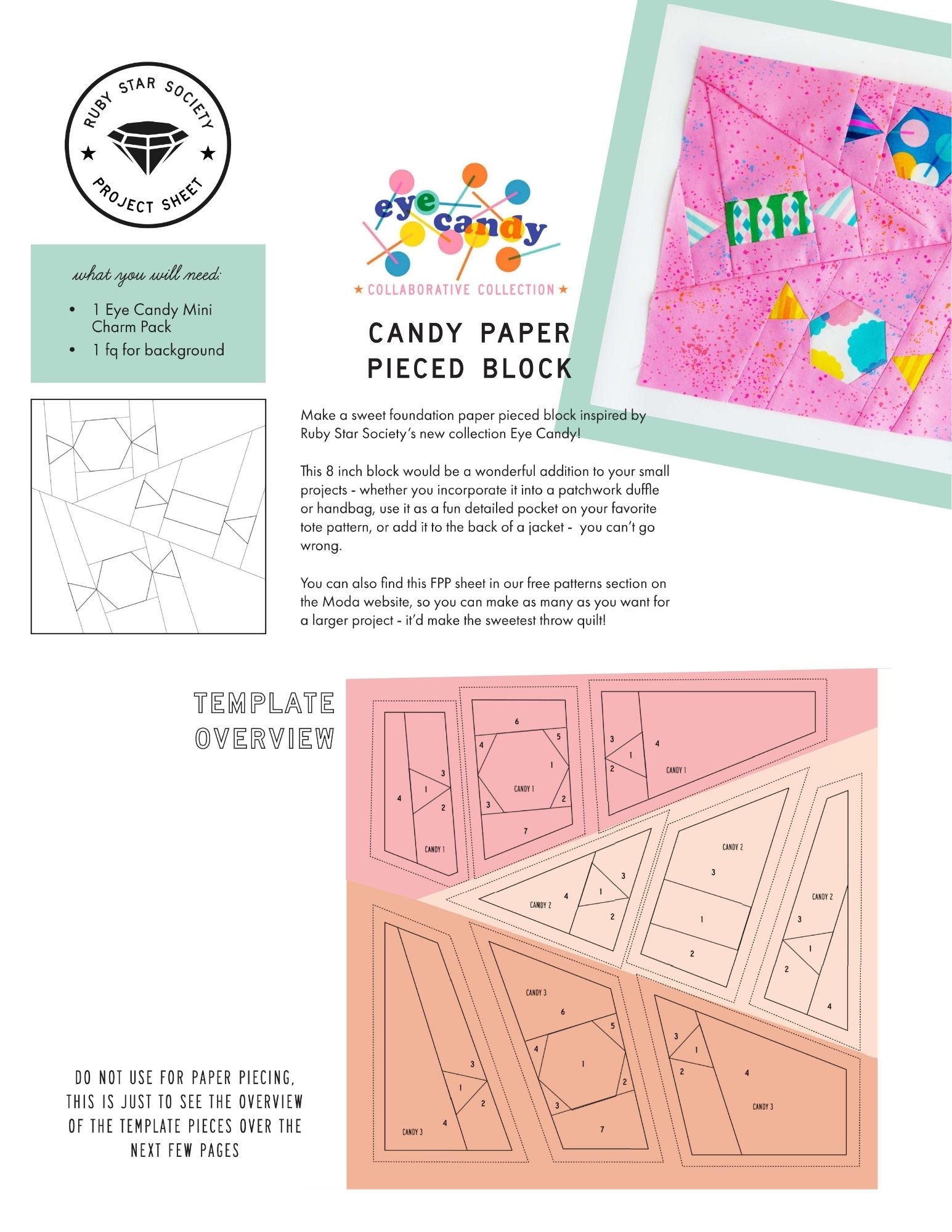Free Quilt Pattern - Candy Paper FPP Block - Ruby Star Society – Olive ...